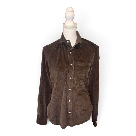 Frank & Eileen Corduroy Long Sleeve Button-Down Shirt Brown Size XXS oversized