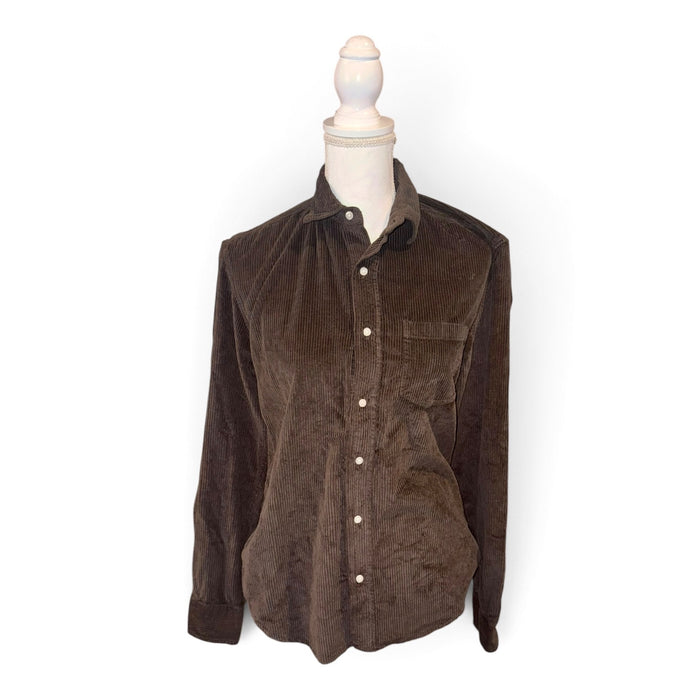 Frank & Eileen Corduroy Long Sleeve Button-Down Shirt Brown Size XXS oversized
