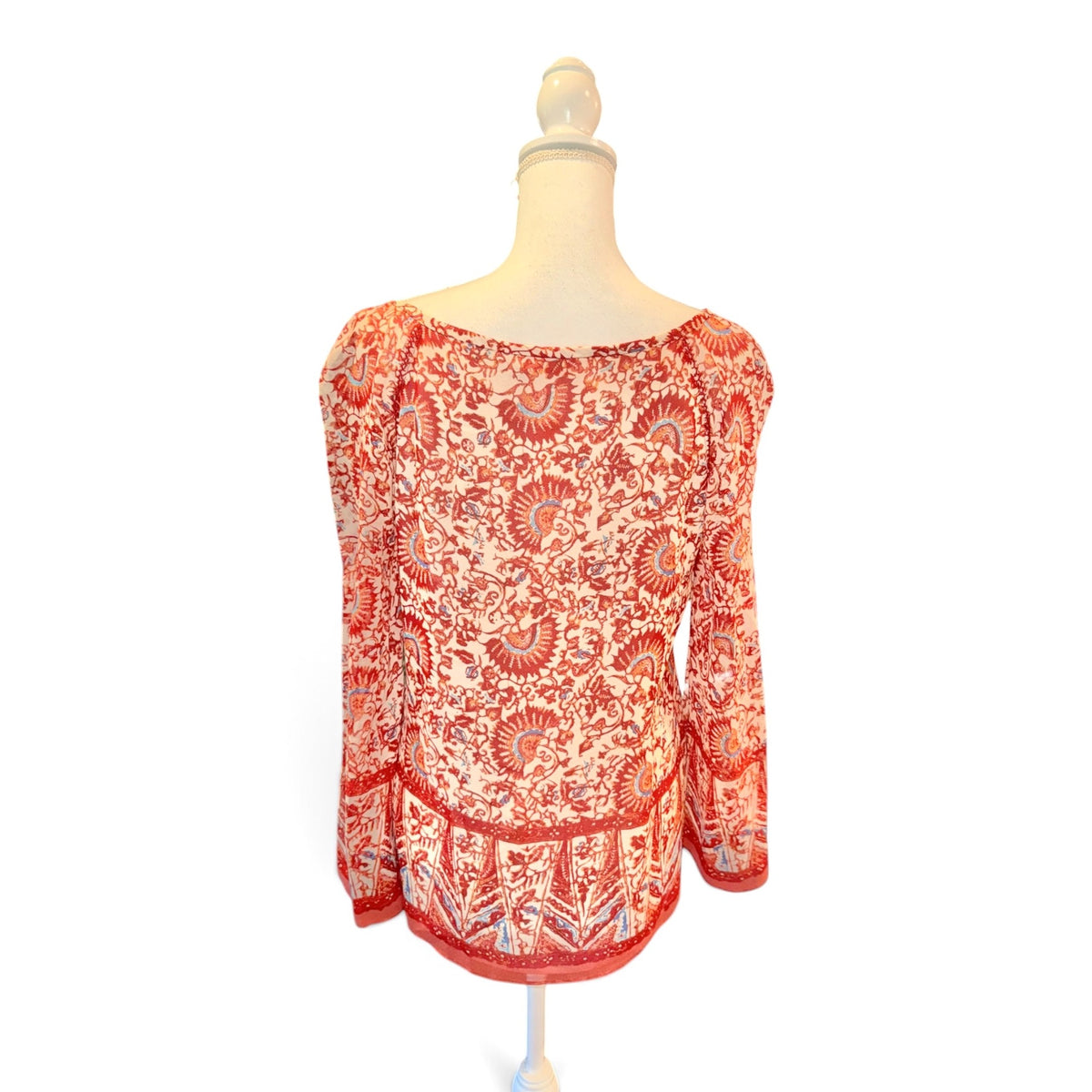 Tory Burch Womens Printed Silk Blouse With Tassels Boho Style Size 4