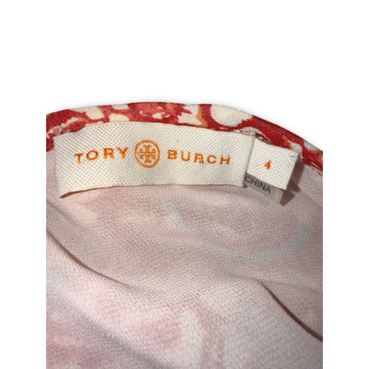 Tory Burch Womens Printed Silk Blouse With Tassels Boho Style Size 4