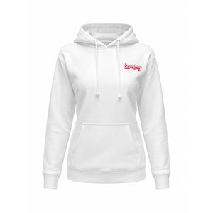 Loverboy White Hoodie With "No Regrets" & "Good Times" Back Graphics Kangaroo Pocket Drawstring Hood Unisex Fit