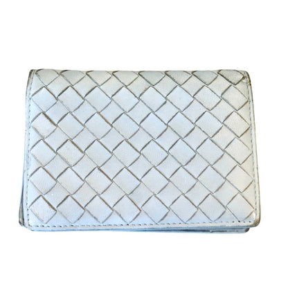 Bottega Veneta Woven Leather Card Holder Wallet Light Blue Italy