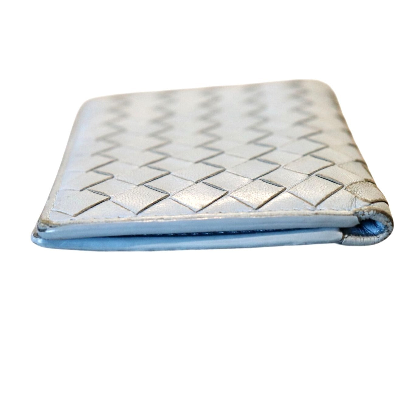 Bottega Veneta Woven Leather Card Holder Wallet Light Blue Italy