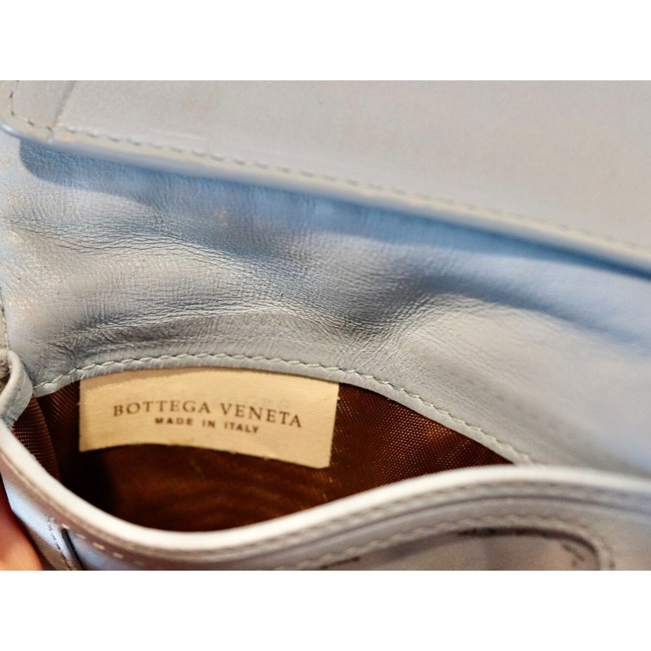 Bottega Veneta Woven Leather Card Holder Wallet Light Blue Italy