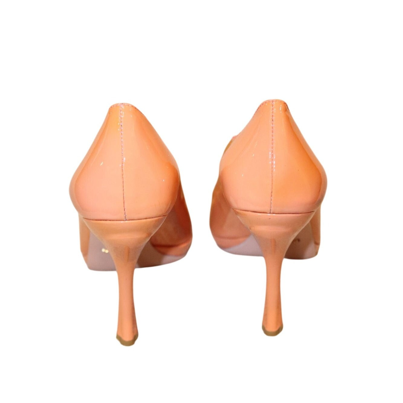 Prada  Coral Orange Patent Leather Scalloped Peep-Toe Heels Size 37