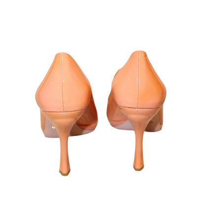 Prada  Coral Orange Patent Leather Scalloped Peep-Toe Heels Size 37