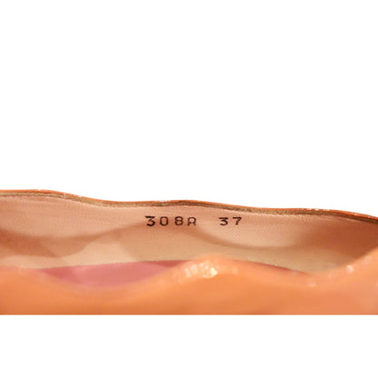 Prada  Coral Orange Patent Leather Scalloped Peep-Toe Heels Size 37