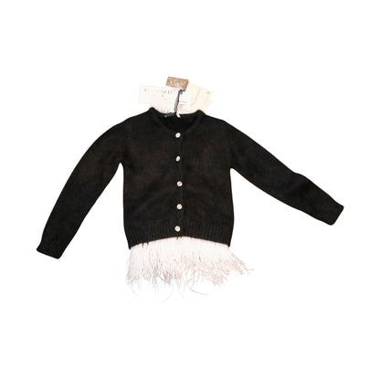Monnalisa  NWT Girls Black Feather Hem Angora Cardigan Sweater Size 4