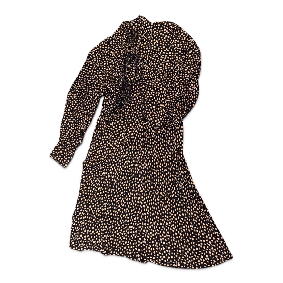 Chloé Vintage Black & Beige Polka Dot Long-Sleeve Midi Dress Size 42