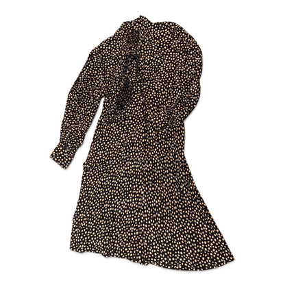Chloé Vintage Black & Beige Polka Dot Long-Sleeve Midi Dress Size 42