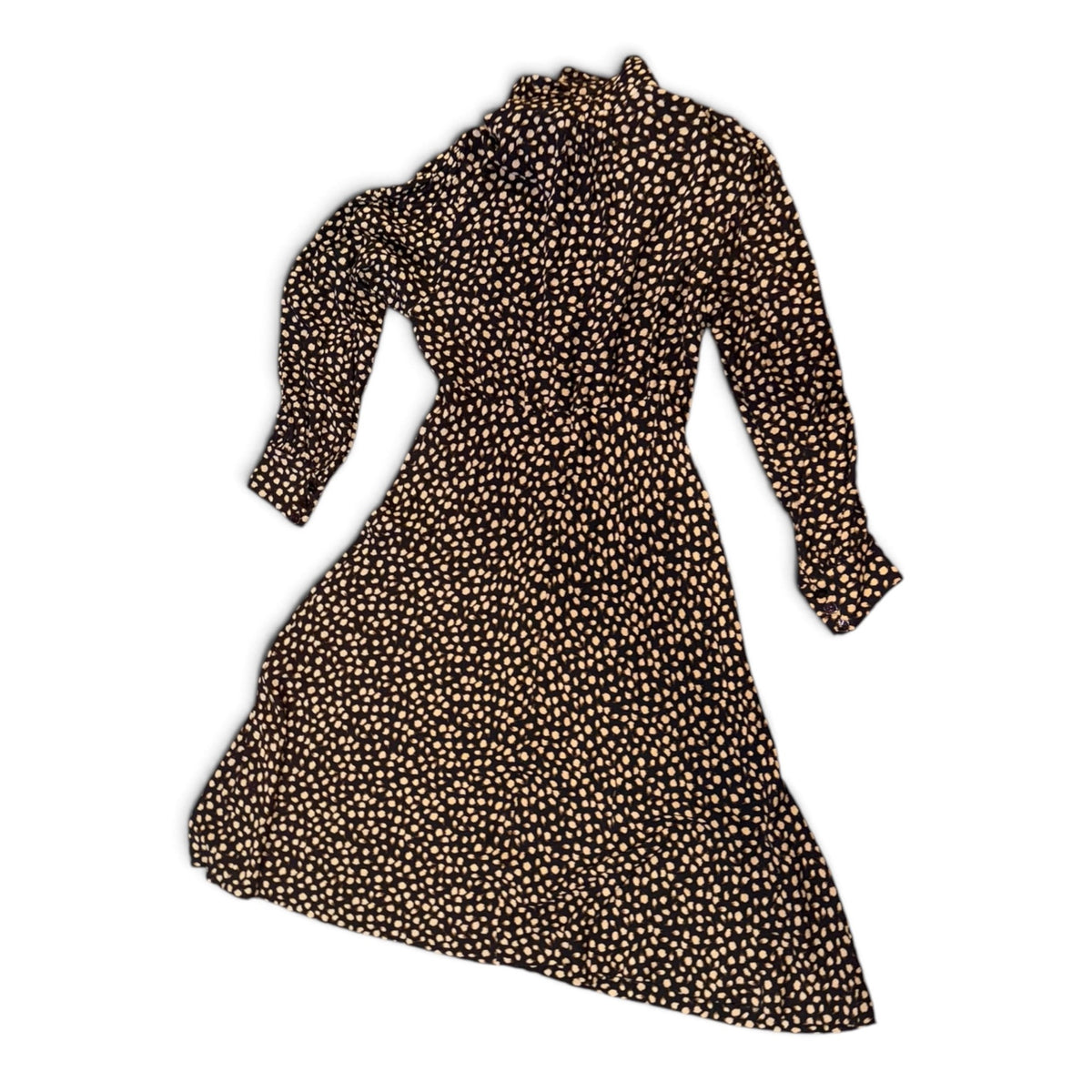 Chloé Vintage Black & Beige Polka Dot Long-Sleeve Midi Dress Size 42