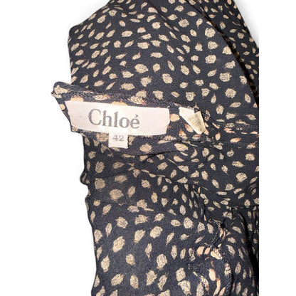 Chloé Vintage Black & Beige Polka Dot Long-Sleeve Midi Dress Size 42