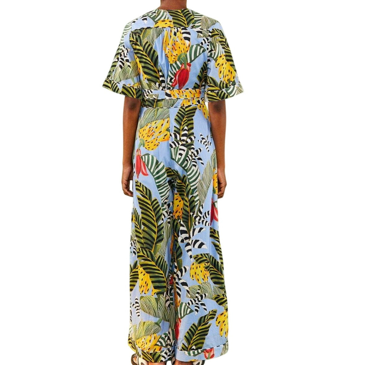Farm Rio Striped Bananas Blue Jumpsuit, L NWT