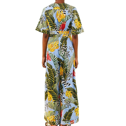 Farm Rio Striped Bananas Blue Jumpsuit, L NWT