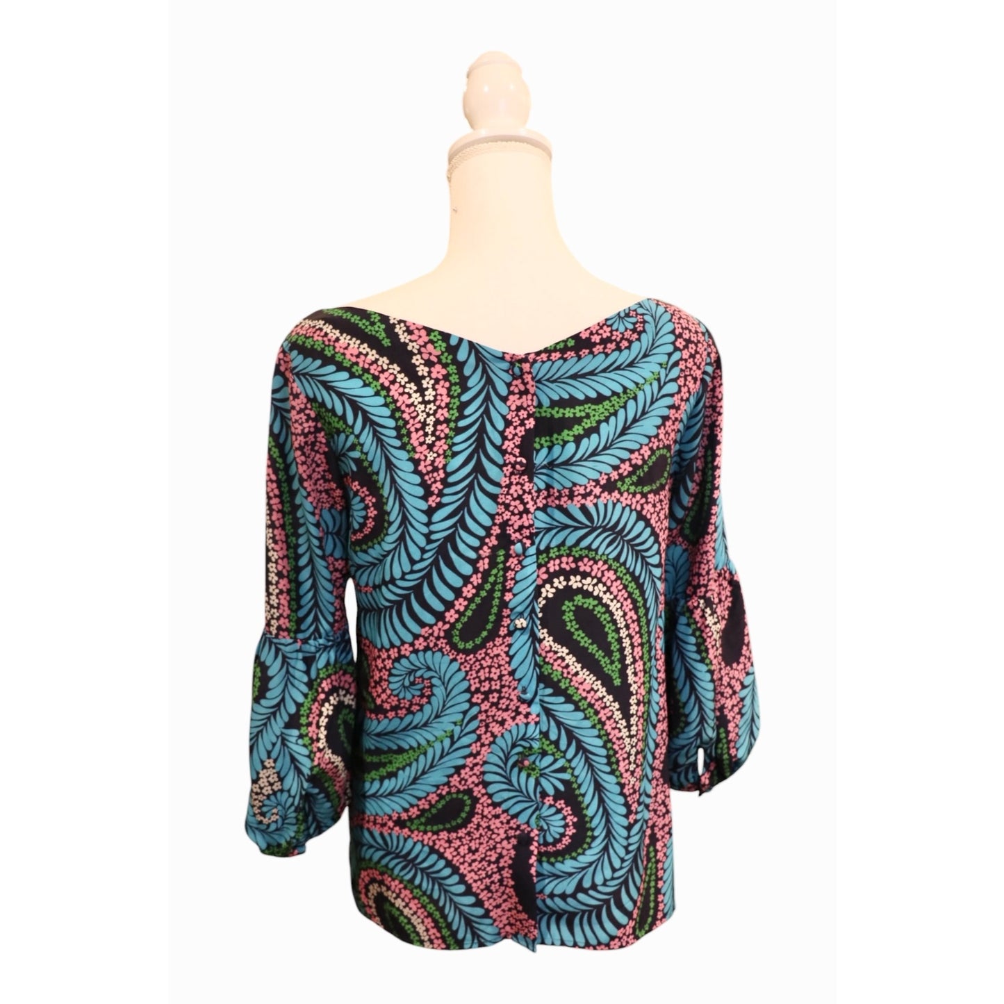 Lilly Pulitzer Womens Paisley Floral Silk Blouse Size 2 Multicolor Long Sleeves