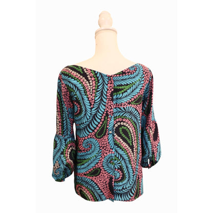 Lilly Pulitzer Womens Paisley Floral Silk Blouse Size 2 Multicolor Long Sleeves