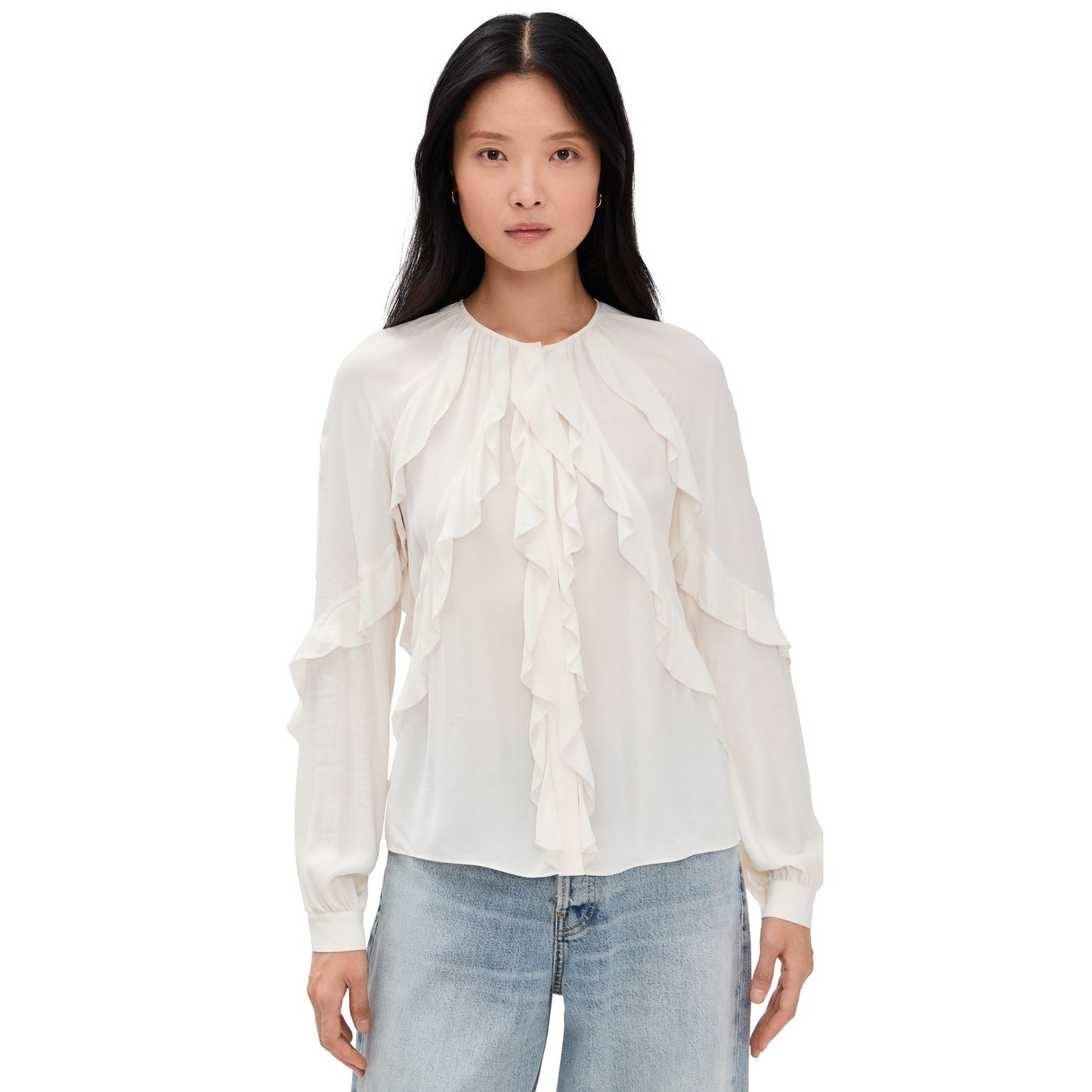 Favorite Daughter Because Of You Ivory Ruffle Long Sleeve Blouse, XS (oversized) NWT