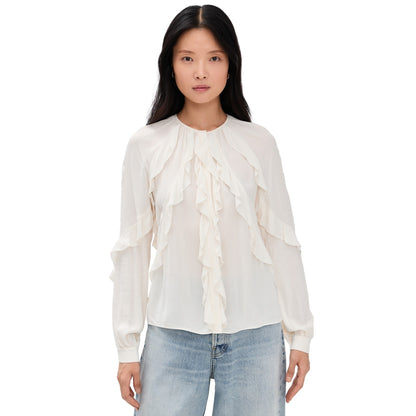 Favorite Daughter Because Of You Ivory Ruffle Long Sleeve Blouse, XS (oversized) NWT