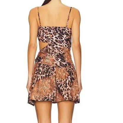 agua bendita  x cade mini dress in brown - wild leopard, Large NWT
