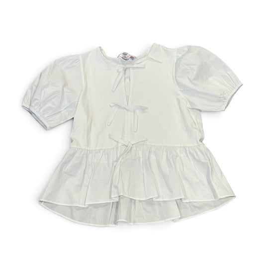 Cinq À Sept White Puff-Sleeve Top With Tiered Peplum Top, Size Small NWT