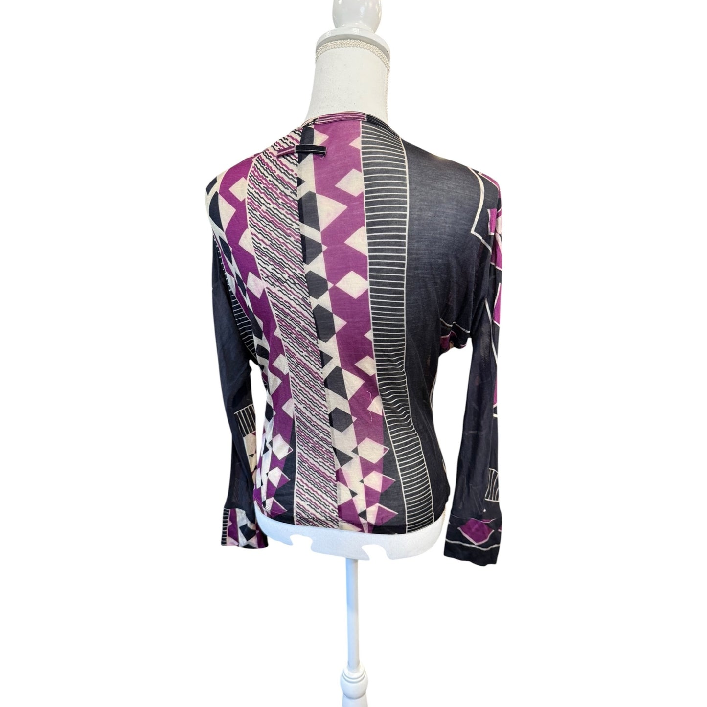 Jean Paul Gautier Womens V-Neck Long-Sleeve Top Geometric Print Purple/Black Size S