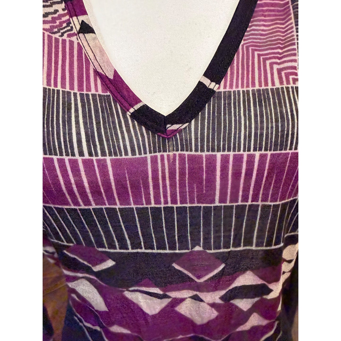 Jean Paul Gautier Womens V-Neck Long-Sleeve Top Geometric Print Purple/Black Size S