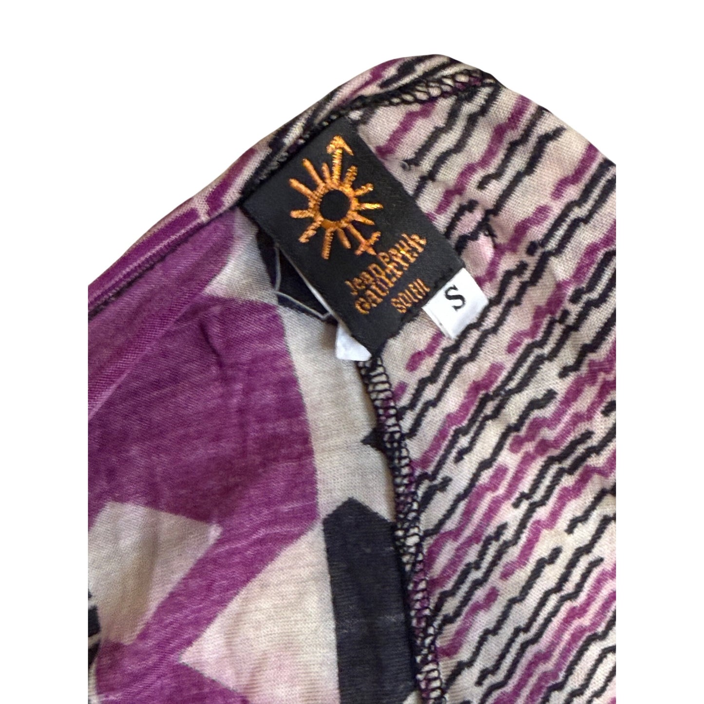 Jean Paul Gautier Womens V-Neck Long-Sleeve Top Geometric Print Purple/Black Size S
