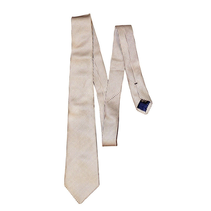 Ermenegildo Zegna 100% Silk Tie White & Navy Geometric Pattern Made In Italy
