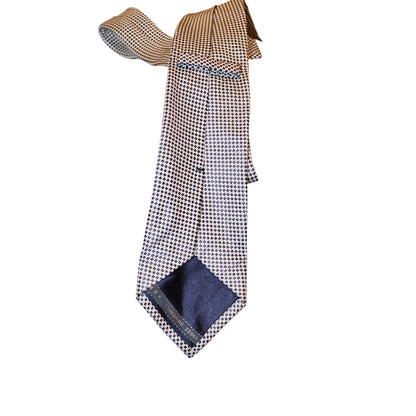 Ermenegildo Zegna 100% Silk Tie White & Navy Geometric Pattern Made In Italy