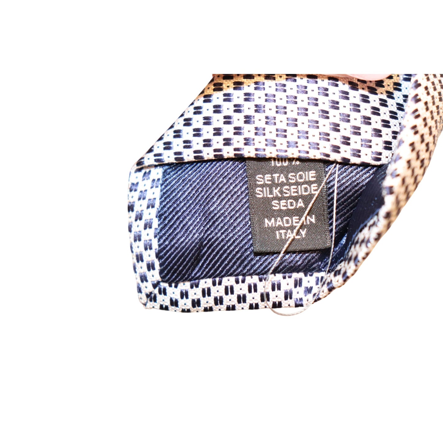 Ermenegildo Zegna 100% Silk Tie White & Navy Geometric Pattern Made In Italy