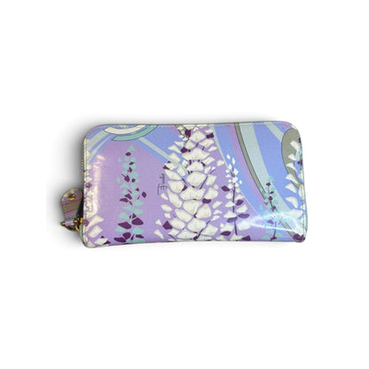 Emilio Pucci Floral Zip-Around Wallet With Gold Hardware & Mint Interior