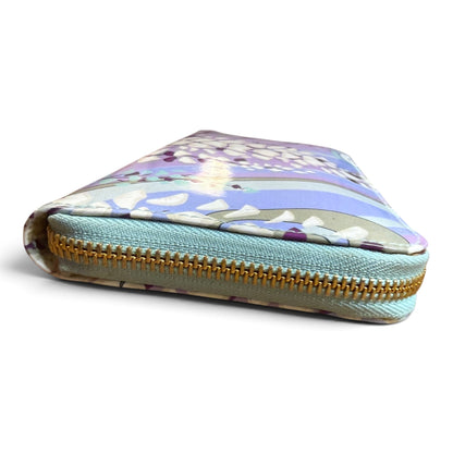 Emilio Pucci Floral Zip-Around Wallet With Gold Hardware & Mint Interior