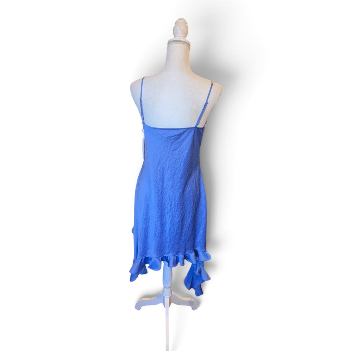 Reformation Kylen Blue Asymmetrical Ruffle Hem Slip Dress Womens Size L