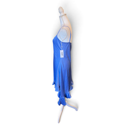 Reformation Kylen Blue Asymmetrical Ruffle Hem Slip Dress Womens Size L