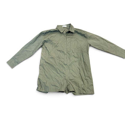 Caryn Lawn Olive Green Long-Sleeve Button-Down Shirt Romper, O/S NWT