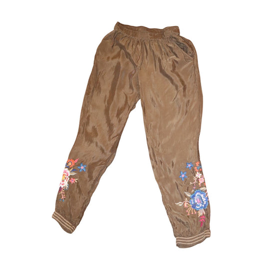 Johnny Was Workshop Brown Embroidered Jogger Pants, XS NWOT