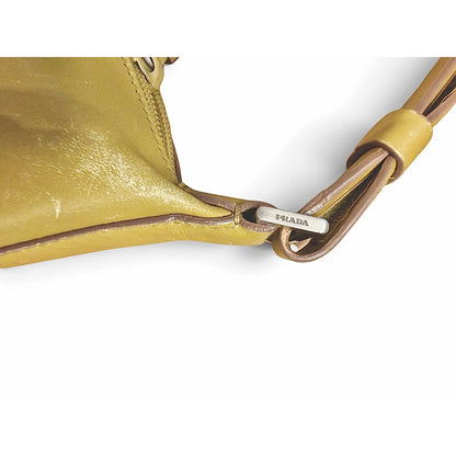 Prada Light Green/Yellow Leather Shoulder Bag With Adjustable Strap