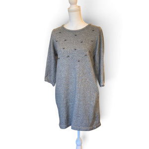Burberry Blue Label Gray Beaded 3/4 Sleeve Dress With Back Zipper Size 38