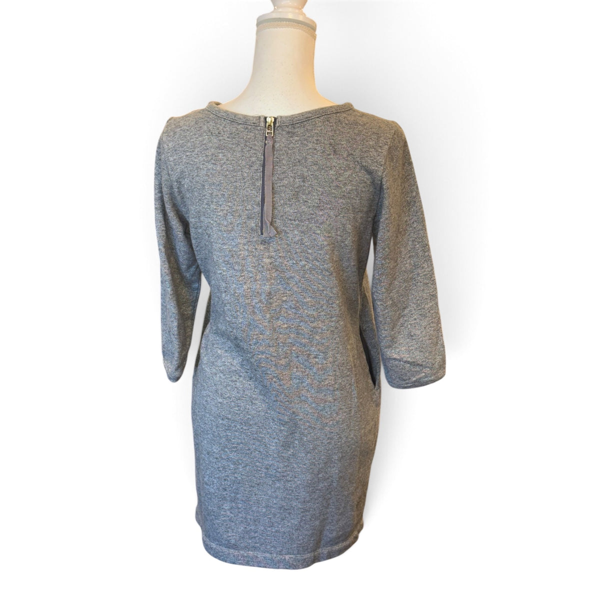Burberry Blue Label Gray Beaded 3/4 Sleeve Dress With Back Zipper Size 38