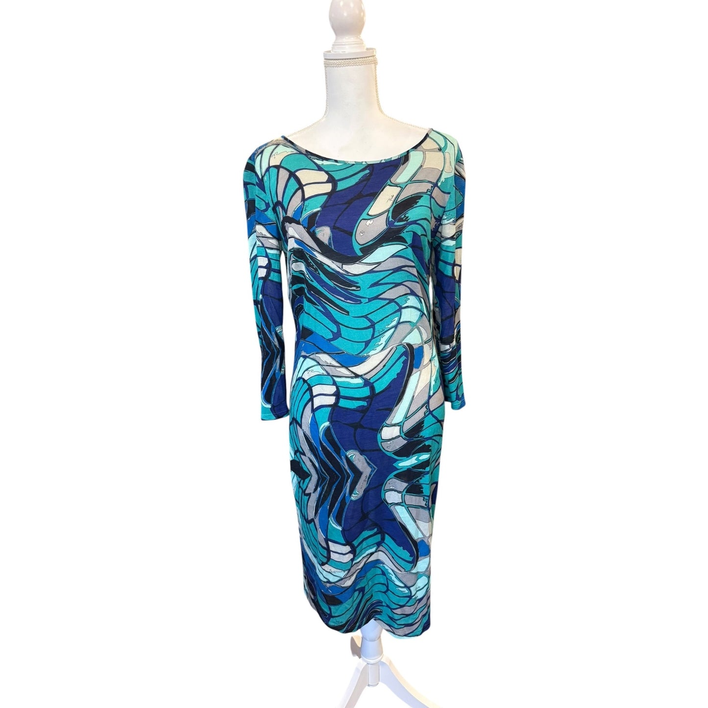 Emilio Pucci Multicolor Abstract Print Wool Blend Dress Italy 42 US 12