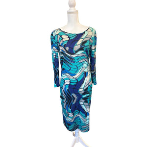 Emilio Pucci Multicolor Abstract Print Wool Blend Dress Italy 42 US 12