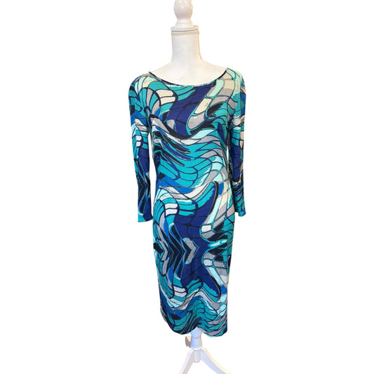 Emilio Pucci Multicolor Abstract Print Wool Blend Dress Italy 42 US 12