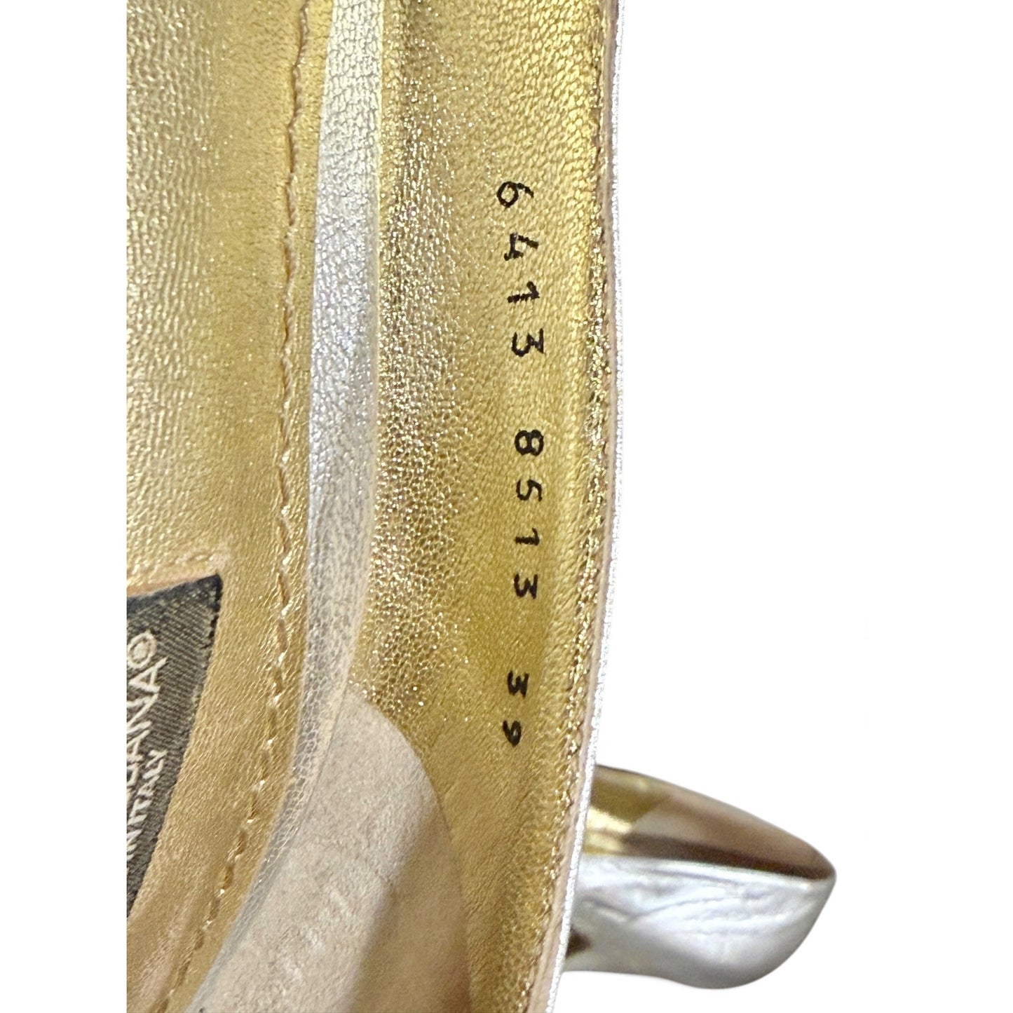 Dolce & Gabbana Metallic Silver Leather Peep-Toe Pumps Size 39/8
