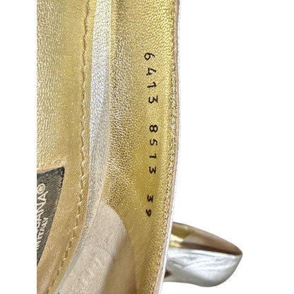 Dolce & Gabbana Metallic Silver Leather Peep-Toe Pumps Size 39/8