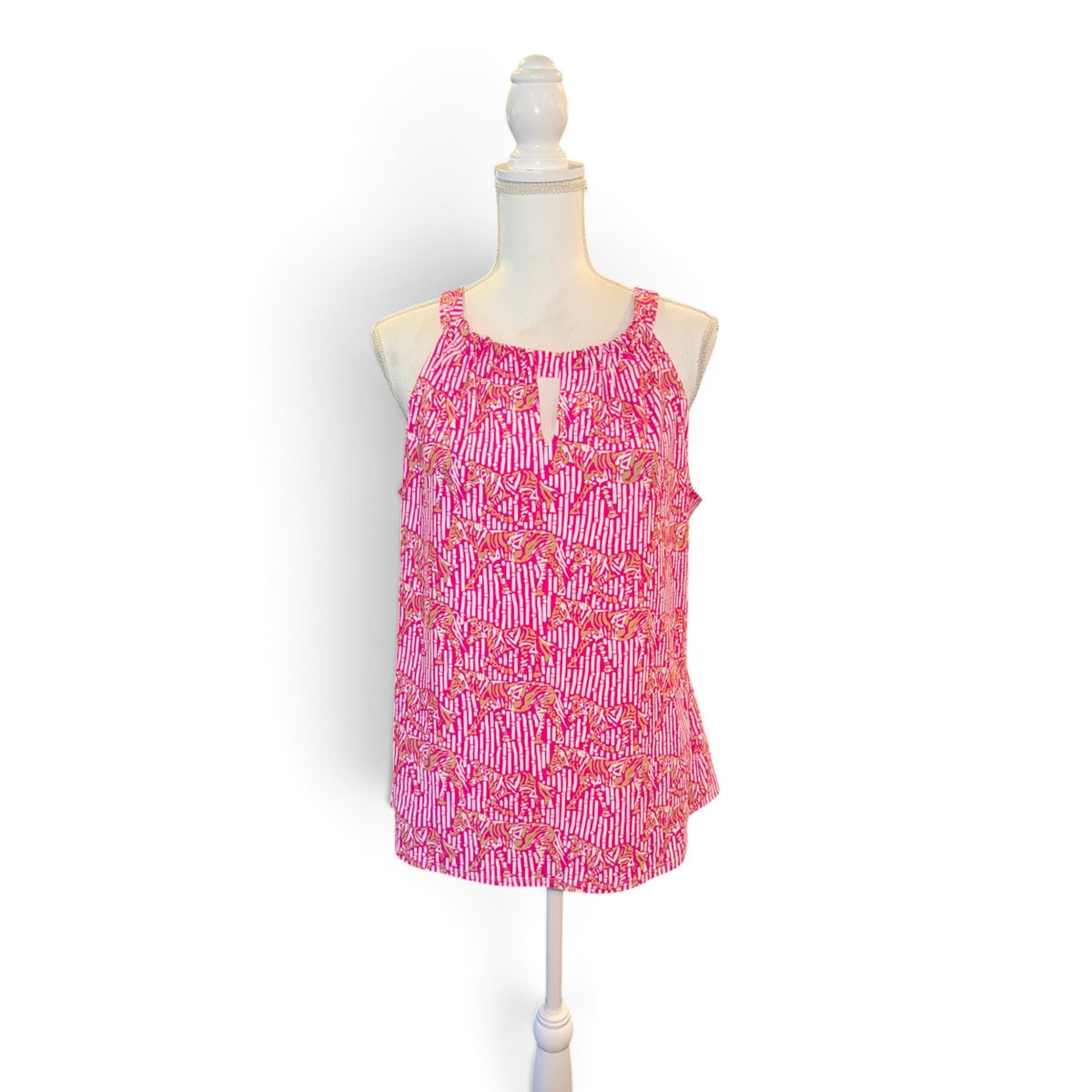 Jude Connally Pink & White Sleeveless Keyhole Tank Top XL Made In USA