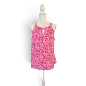 Jude Connally Pink & White Sleeveless Keyhole Tank Top XL Made In USA