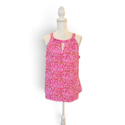 Jude Connally Pink & White Sleeveless Keyhole Tank Top XL Made In USA