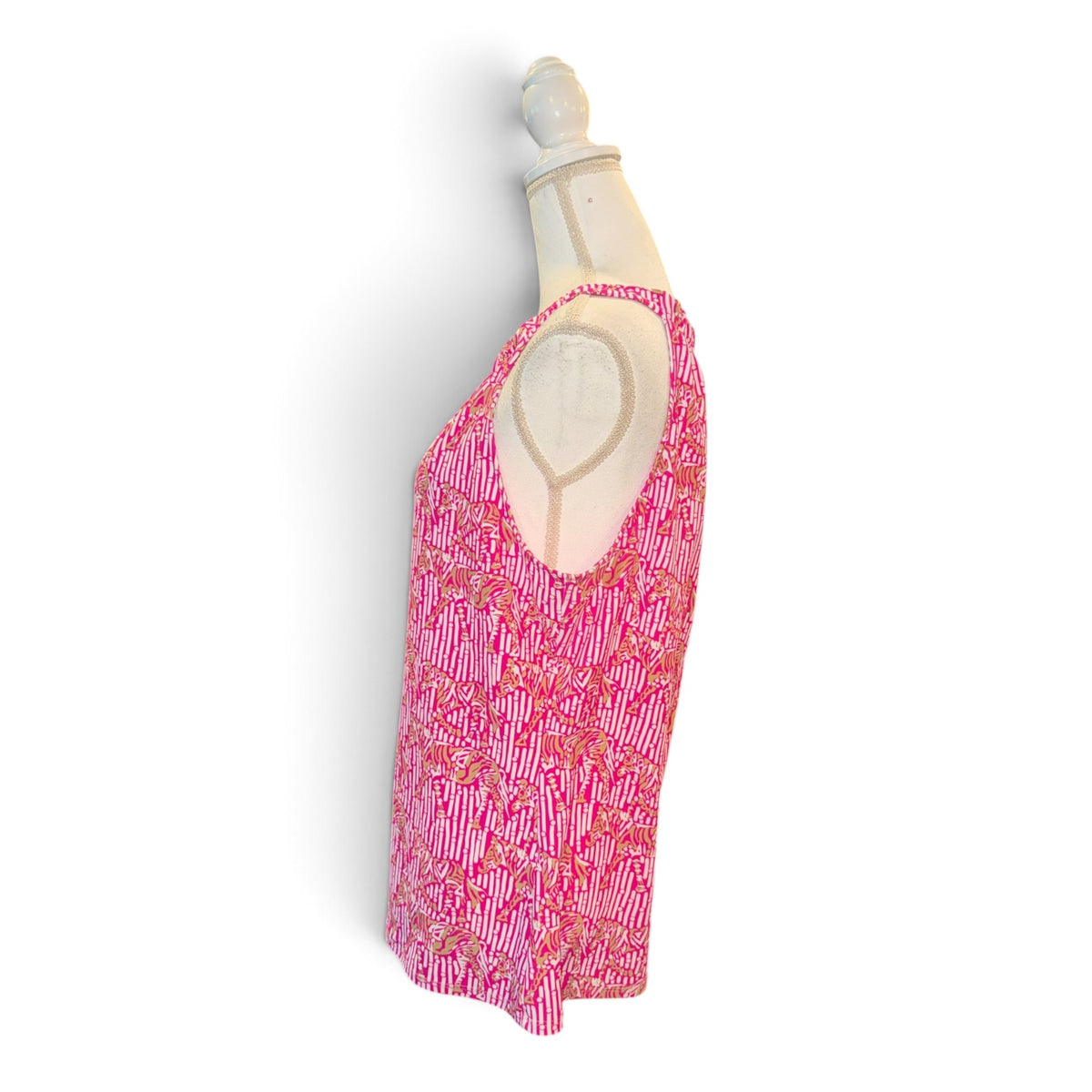 Jude Connally Pink & White Sleeveless Keyhole Tank Top XL Made In USA
