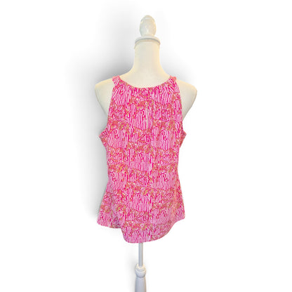 Jude Connally Pink & White Sleeveless Keyhole Tank Top XL Made In USA