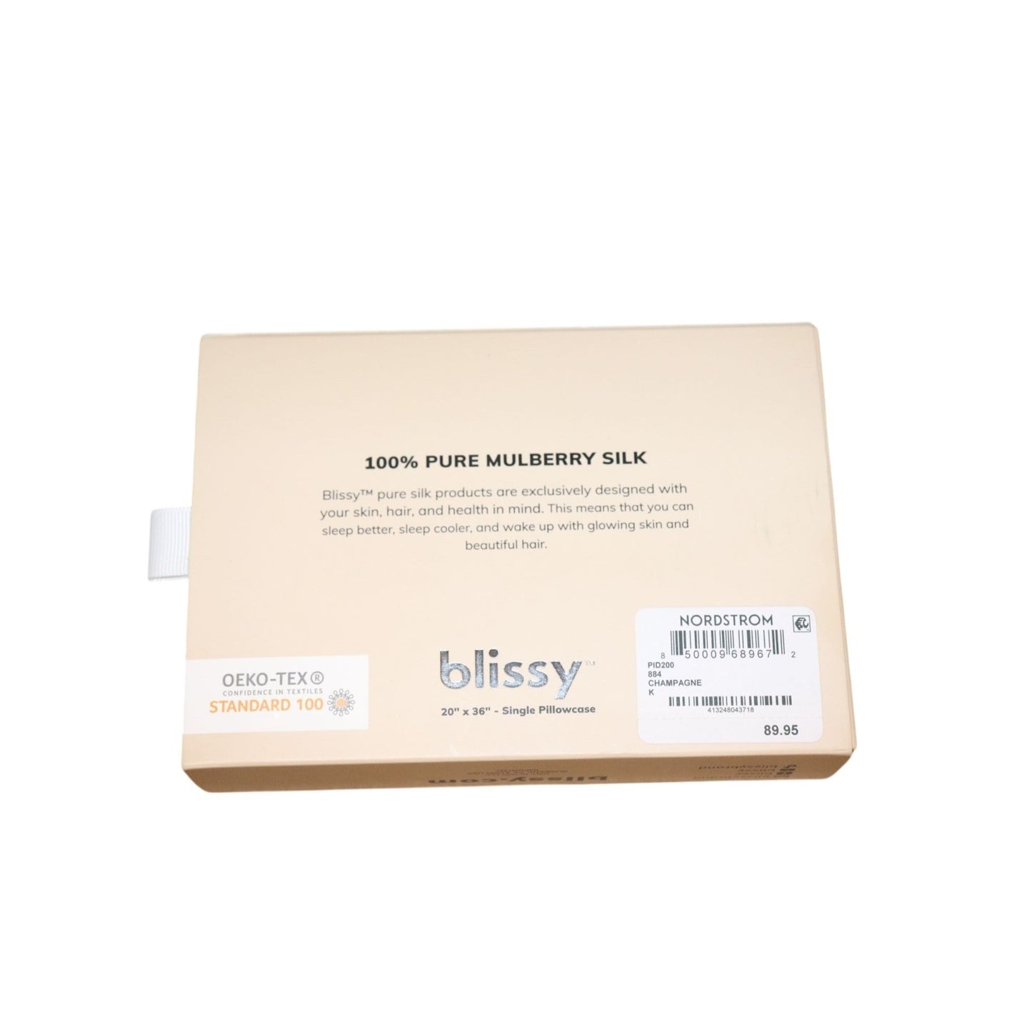 Blissy 100% Mulberry Silk Pillowcase Champagne King Size 20" X 36"
